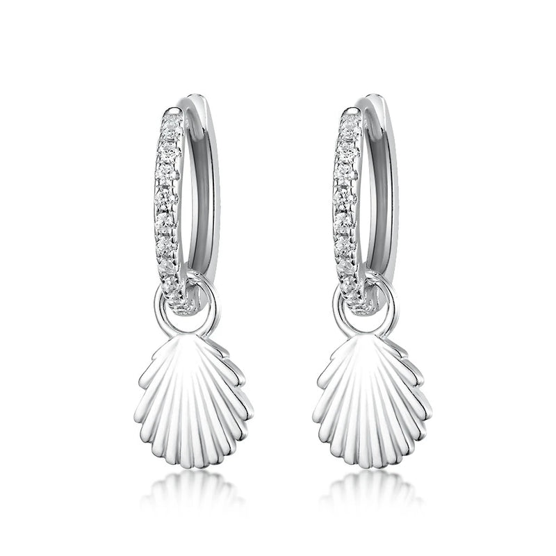 925 Silver CZ Ear Shell Hoop Earrings for Women