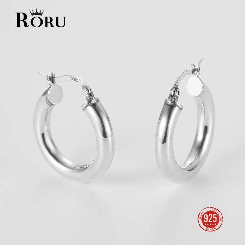 925 Silver Thick Circle Hoop Earrings for Women