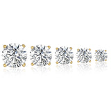 925 Silver Stud Earrings Single Grain 4 Prongs Round Zircon Minimalist Gift
