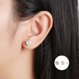 925 Silver Stud Earrings Single Grain 4 Prongs Round Zircon Minimalist Gift
