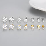 925 Silver Stud Earrings Single Grain 4 Prongs Round Zircon Minimalist Gift