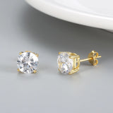 925 Silver Stud Earrings Single Grain 4 Prongs Round Zircon Minimalist Gift