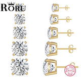 925 Silver Stud Earrings Single Grain 4 Prongs Round Zircon Minimalist Gift