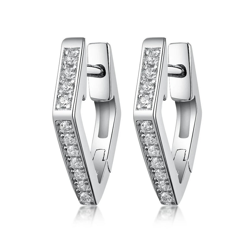 925 Silver Hoops Rhombus Earrings for Women Wedding Party