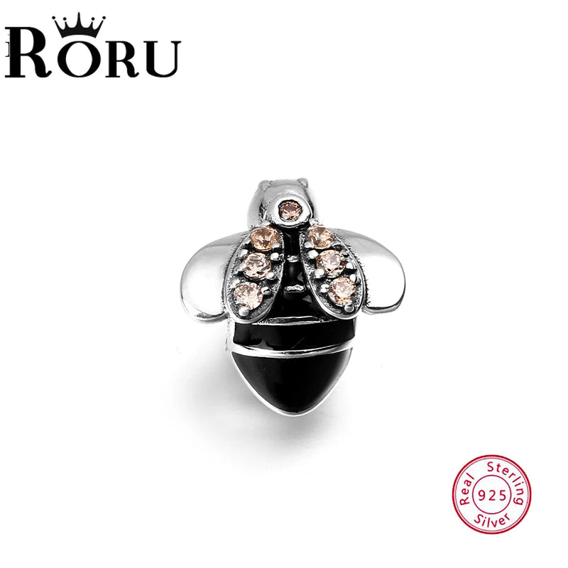 925 Sterling Silver Crystal Bee Beaded Pendant for Women DIY Jewelry