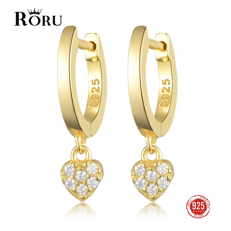 Zircon Hoop Earrings 925 Silver Heart Charm Drop Earrings for Women