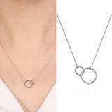 925 Sterling Silver Double Round Necklace Geometric Pendant Choker