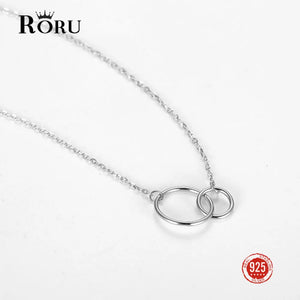 925 Sterling Silver Double Round Necklace Geometric Pendant Choker