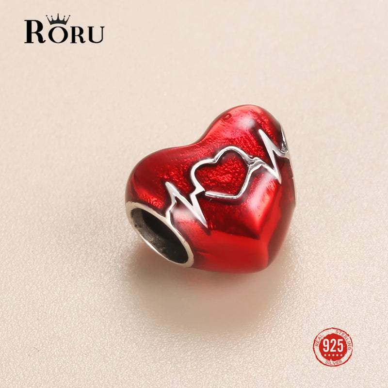 925 Silver Red Heart Pendant for Charm Bracelet Necklace DIY