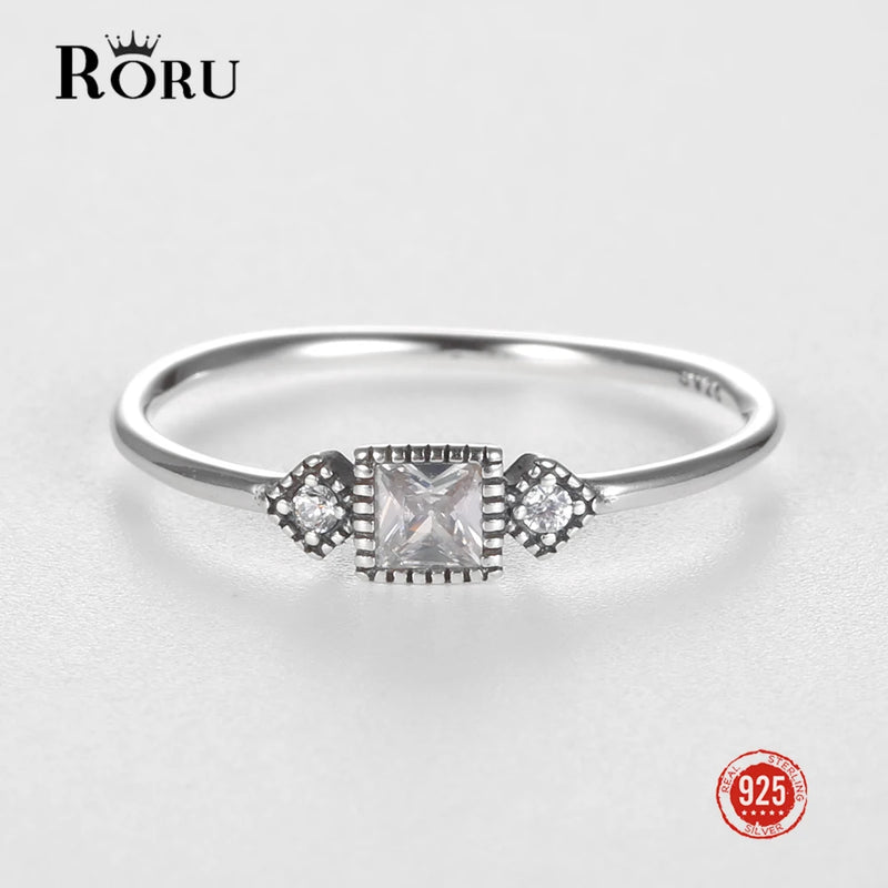 925 Silver Square Ring for Women Fine Jewelry