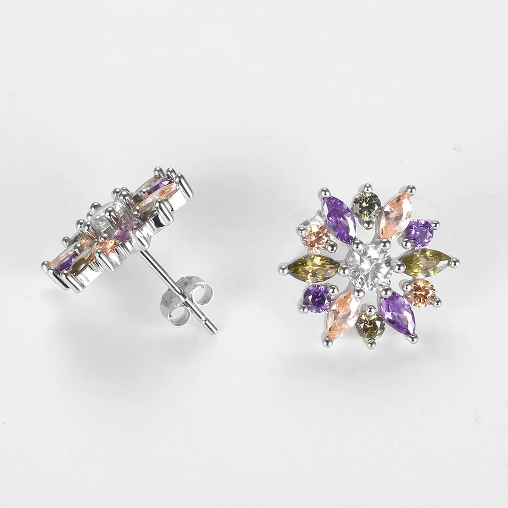 S925 Silver Multi-color Zircon Flower Ring for Women