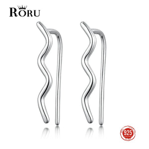 S925 Wave Ear Climber Earrings for Women Punk Style