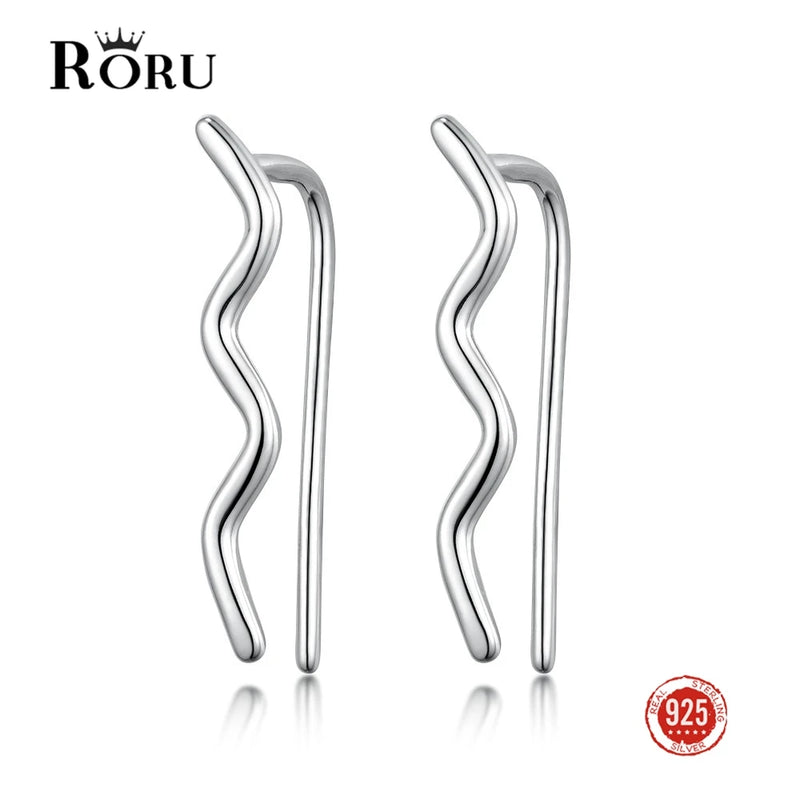 S925 Wave Ear Climber Earrings for Women Punk Style
