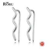 S925 Wave Ear Climber Earrings for Women Punk Style