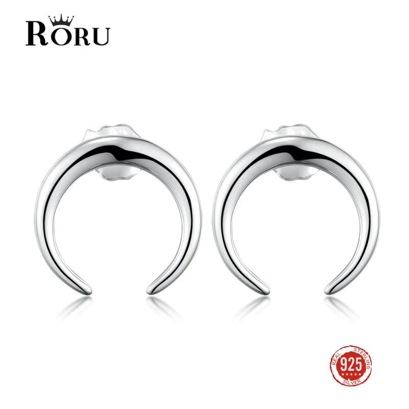 S925 Moon Stud Earrings Retro Women Jewelry