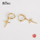 S925 Punk Star Drop Earrings Cross Pendant Dangle Hoop Earrings