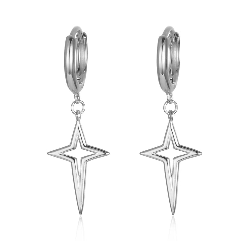 S925 Punk Star Drop Earrings Cross Pendant Dangle Hoop Earrings