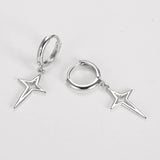 S925 Punk Star Drop Earrings Cross Pendant Dangle Hoop Earrings