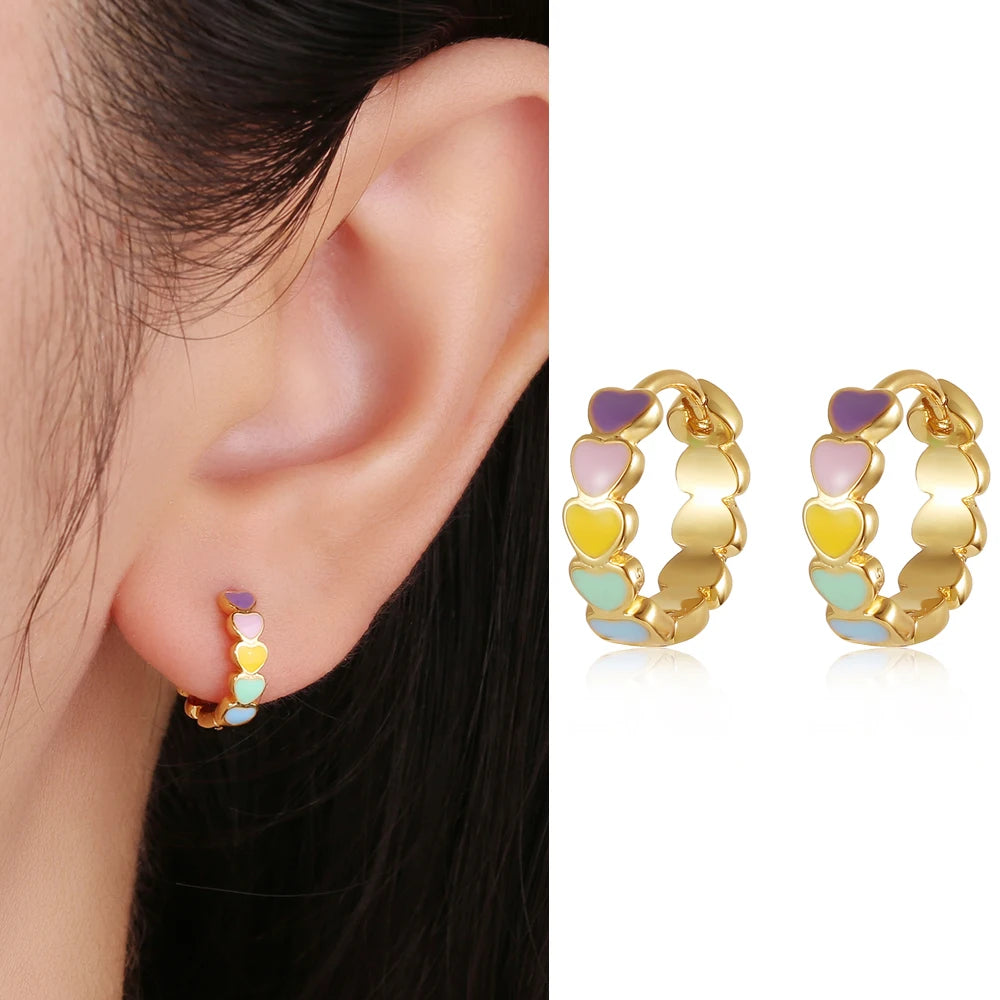 S925 Colorful Heart Hoop Earrings for Women 9mm
