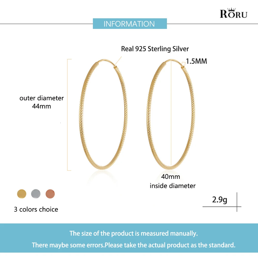 S925 Silver 40mm Large Hoop Earrings for Women Girl
