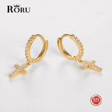 Zircon Cross Pendant Hoop Earrings 925 Sterling Silver Jewelry