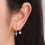 Zircon Cross Pendant Hoop Earrings 925 Sterling Silver Jewelry
