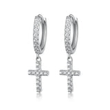 Zircon Cross Pendant Hoop Earrings 925 Sterling Silver Jewelry