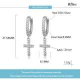 Zircon Cross Pendant Hoop Earrings 925 Sterling Silver Jewelry