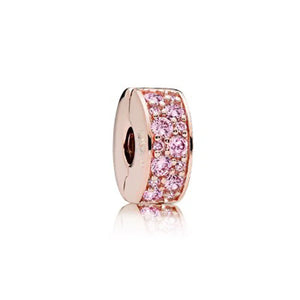 Pink Flower Safety Bead Clip Charm for 925 Silver Bracelet