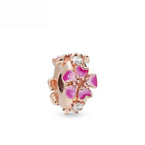Pink Flower Safety Bead Clip Charm for 925 Silver Bracelet