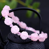 Rose Quartz Carved Flower Bracelet 10mm Beads