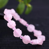 Rose Quartz Carved Flower Bracelet 10mm Beads