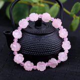 Rose Quartz Carved Flower Bracelet 10mm Beads