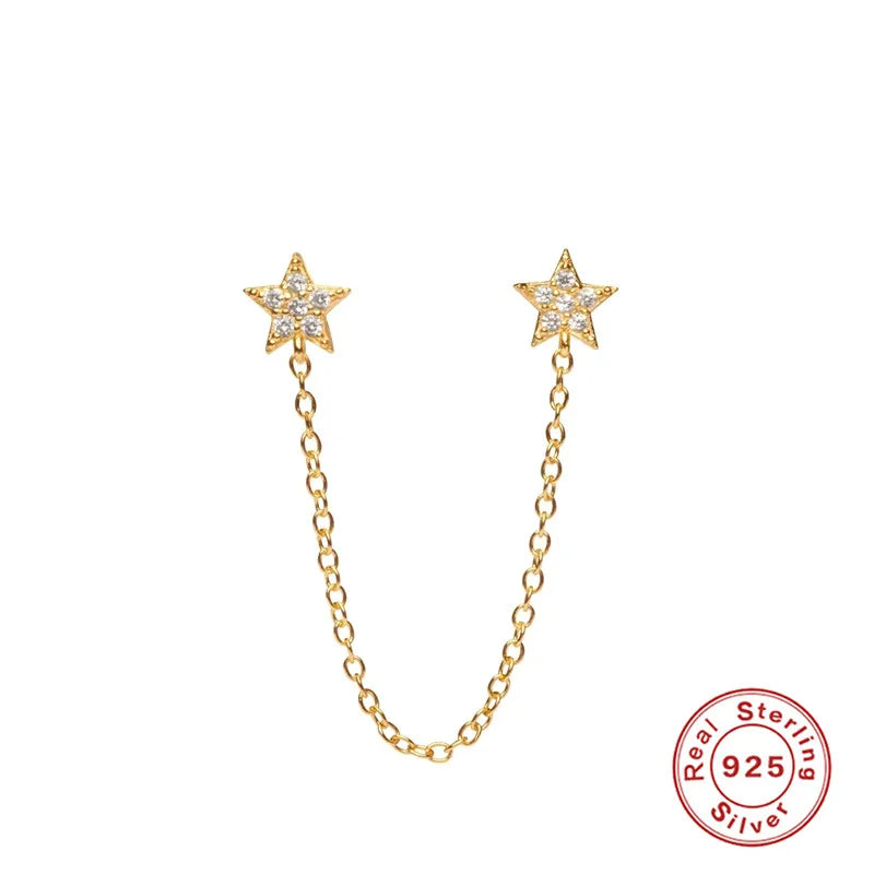 925 Silver Long Chain Earrings Tassel Piercing Ear Cuff