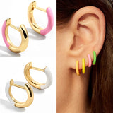 Copper Crystal Hoop Earrings Enamel Circle Huggie Earrings Pendientes