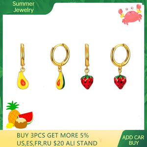 Enamel Pendants Hoop Earrings for Women Fruit Charms Jewelry Making DIY