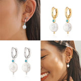 Baroque Irregular Pearls Earrings 925 Silver Turquoise Stone Hoop Earrings
