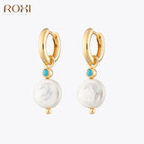 Baroque Irregular Pearls Earrings 925 Silver Turquoise Stone Hoop Earrings