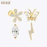 Flower Lightning Butterfly Cross Silver 925 Piercing Earrings