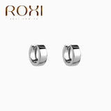 Wide Round 925 Sterling Silver Hoop Earrings Glossy Brincos