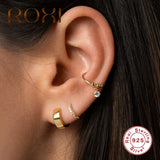 Wide Round 925 Sterling Silver Hoop Earrings Glossy Brincos