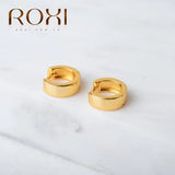 Wide Round 925 Sterling Silver Hoop Earrings Glossy Brincos