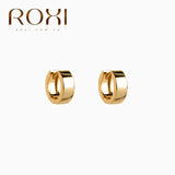 Wide Round 925 Sterling Silver Hoop Earrings Glossy Brincos