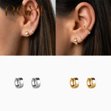 Wide Round 925 Sterling Silver Hoop Earrings Glossy Brincos