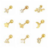 Minimalism Sterling Silver Stud Earrings Moon Snake Butterfly Geometry Piercings