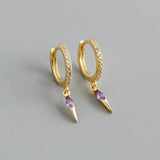 Purple Crystal Hoop Earrings Silver Geometry Huggie Earrings