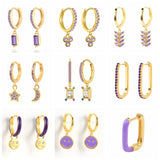 Purple Crystal Hoop Earrings Silver Geometry Huggie Earrings