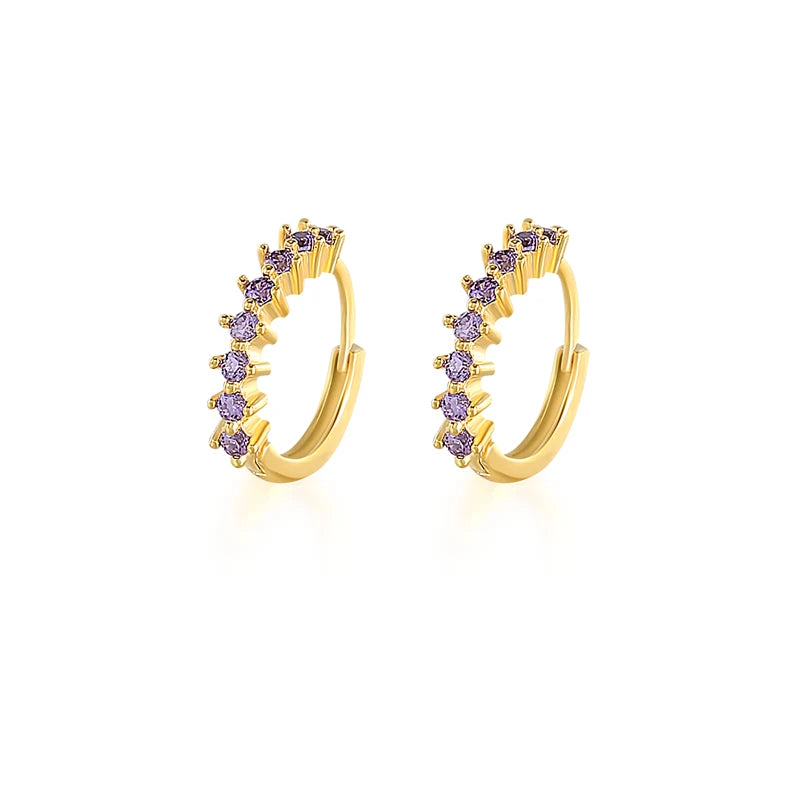 Colorful Zircon Round Hoop Earrings 925 Silver