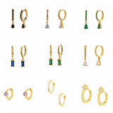 Colorful Zircon Round Hoop Earrings 925 Silver
