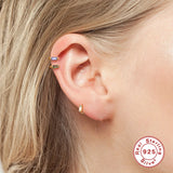 Colorful Stars Zircon Hoop Earrings 925 Sterling Silver